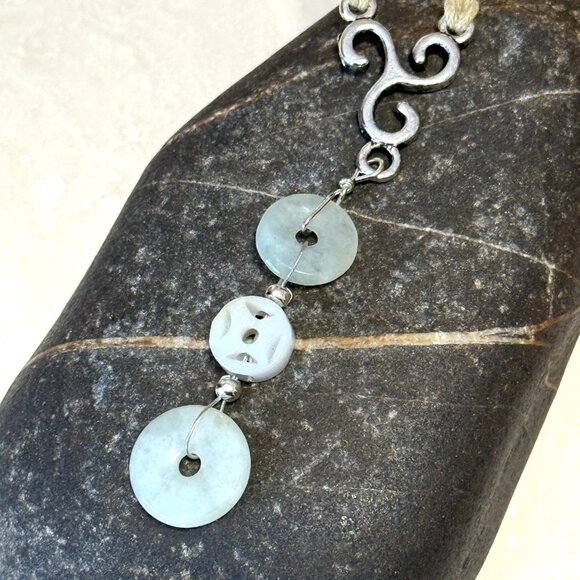 Genuine Light Green Nephrite Eternity Ring Necklace, Lariat Pendant & Waxed Cord - Picture 8 of 11